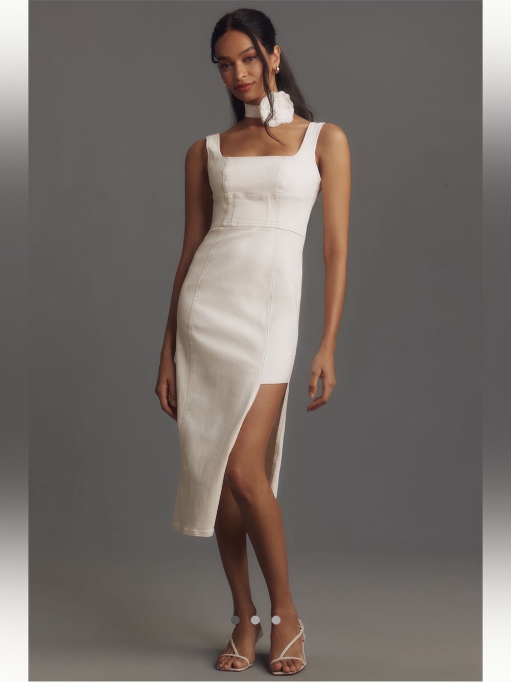 Pilcro Anthropologie Ivory Square-Neck Side-Slit Midi Dress NWT - Size Small